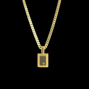 Vintage Christian Dior Pendant Necklace Women OS Gold Black Logo Curb Chain